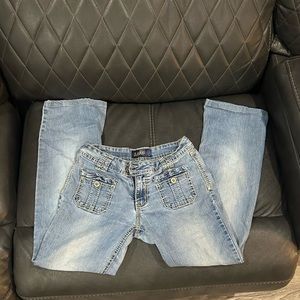 Petite size 9 low rise flare jeans